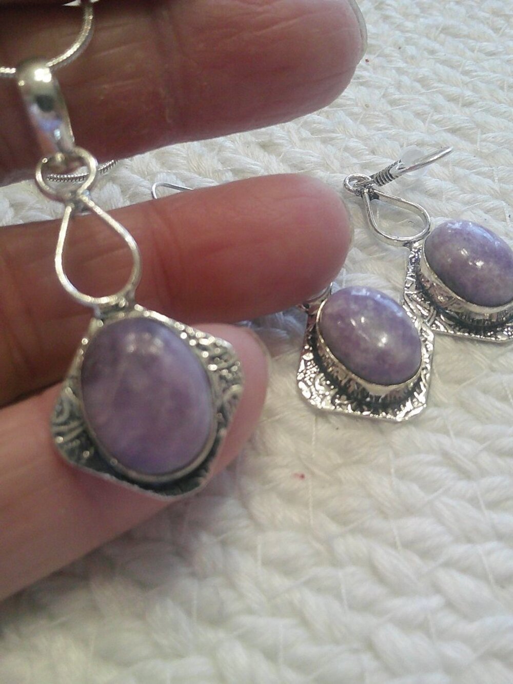 Gorgeous LEPIDOLITE Handmade Sterling 925 Pendant & Earrings #338F